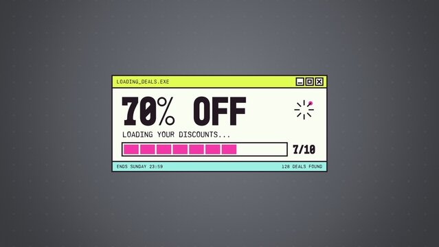 System Window Sales Titles / Retro Colorful Loading Bar and Spinner for Discount Promos, Retail Ads and Social Media / Horizontal / Part 02