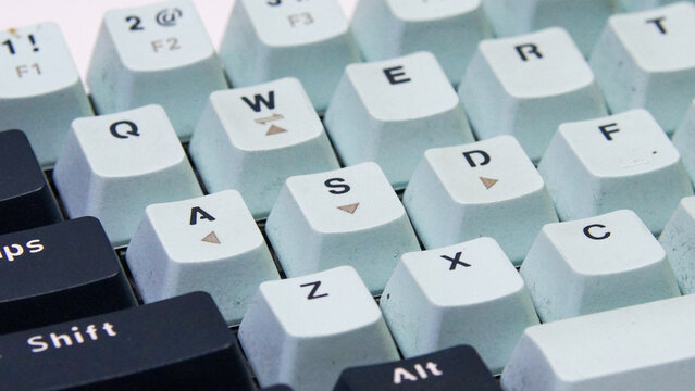 Macro close up of WASD keys on a mechanical computer keyboard