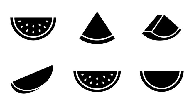Watermelon slices silhouettes set with seeds for summer food and drink logos