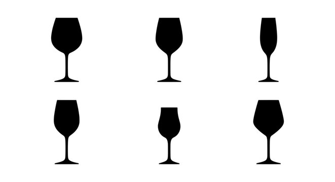 Wine glass silhouettes set with champagne flute and martini glass for bar or restaurant menu