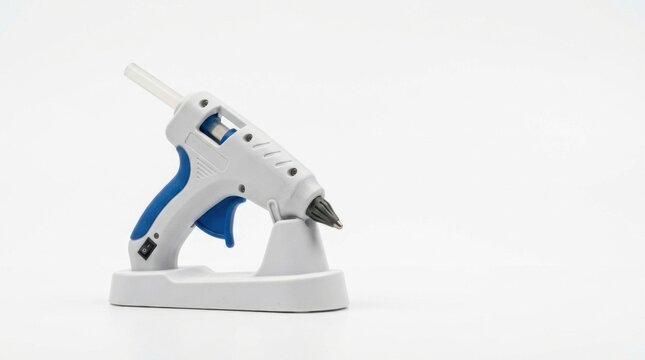 White and Blue Hot Glue Gun on Stand, Crafting Tool for Projects