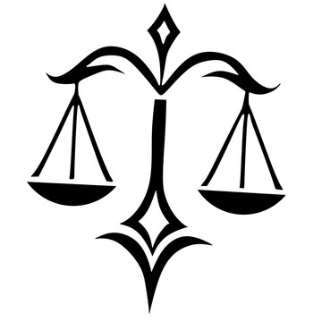 A sharp black tribal vector icon of the Libra zodiac sign representing balance scales on a plain white background