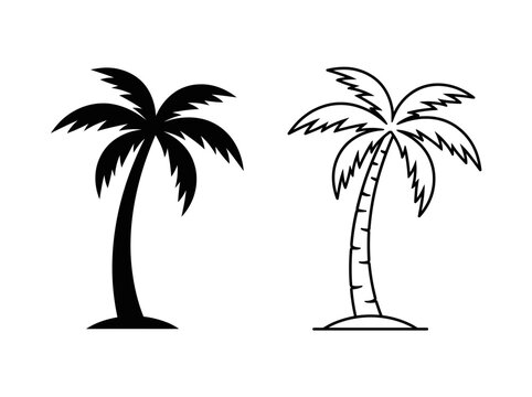Two palm tree shapes presented as black and white silhouettes