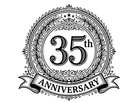 35th Anniversary Vector Emblem with Laurel Wreath and Ribbon