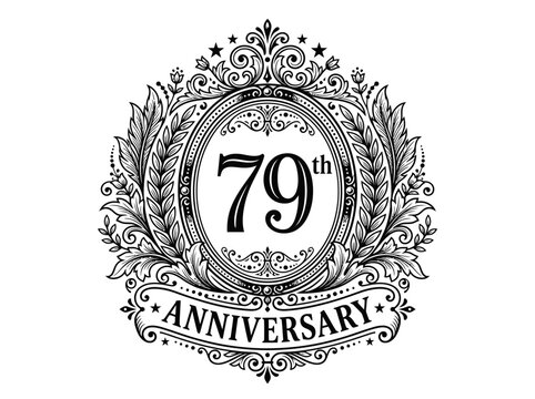 79th Anniversary Vintage Emblem with Laurel Wreath and Filigree Vector