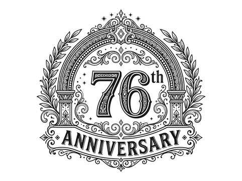 76th Anniversary Vintage Vector Emblem with Ornate Laurel Wreath