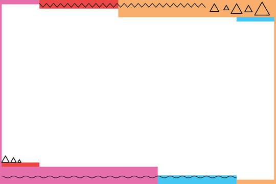 Memphis Style Colorful Frame Vector Background with Abstract Geometric Shape Zigzag Border. Design for Certificate, Invitation and Greeting. 35