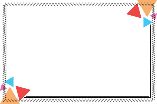Modern Geometric Memphis Frame Background with Colorful Triangles and Zigzag Dotted Border. Design for Certificate, Invitation and Greeting. 37