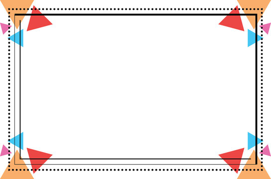 Modern Geometric Memphis Frame Background with Colorful Triangles and Dotted Border. Design for Certificate, Invitation and Greeting. 38