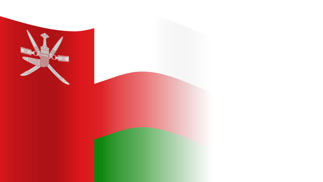 Vector waving Flag of the Sultanate of Oman. Waving Oman flag with empty, blank, copy space on transparent background. Design element for presentation, banner, advertisement, web. Place for text