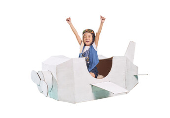 Child pilot flying cardboard airplane with imagination © jamesteoh.art