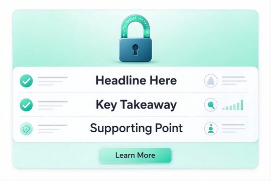 Digital Security Infographic Template featuring a padlock icon, customizable key takeaways list, and a learn more button.