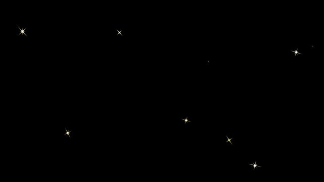 Seamless 4K looping overlay: sparkle overlay flashing star crosses, in gold and yellow on a pure black background. Drop it on your footage and set the layer to screen or add blend mode to knock out th