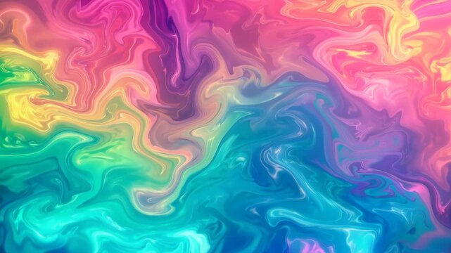 Colorful liquid marbling animation with swirling pink, purple, turquoise, blue, and yellow patterns flowing across an abstract psychedelic background