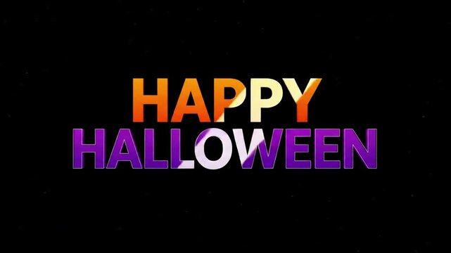 Animated text reading happy halloween appears with orange light streaks on a black background with video words happy halloween appearing