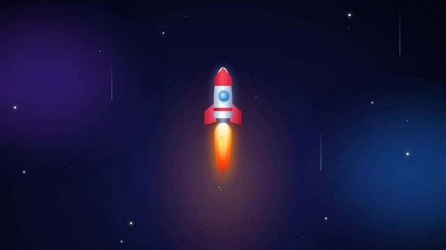 Rocket Flying Up with Fire and Falling Stars