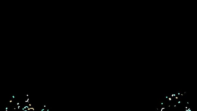 Seamless 4K looping overlay: confetti corner overlay double blast, in white and silver on a pure black background. Drop it on your footage and set the layer to screen or add blend mode to knock out th