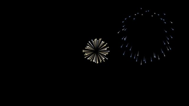 Animated multiple fireworks overlay staggered bursts overlay element in cool blue, isolated on black for easy compositing with a screen or add blend mode. Smooth 4K seamless loop that can be layered o