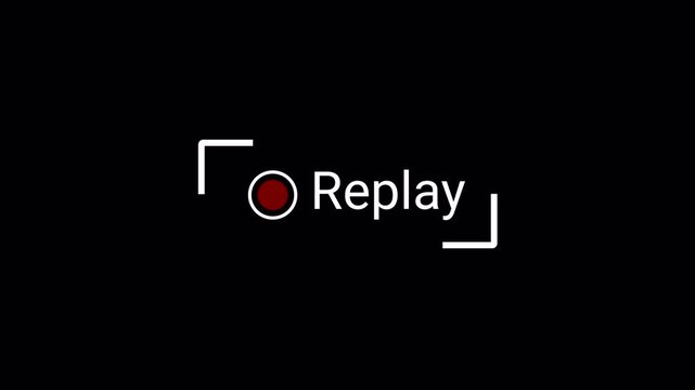 Replay text button animation for video camera and camcorder recordings, animated rewind or repeat icon, VHS Replay Overlay, Video camera replay screen animation overlay with alpha channel in 4k