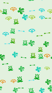 Seamless pattern of stylized trident and clover motifs