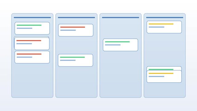 Cards moving across the columns of a task board, loop