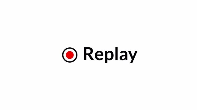 Replay text button animation for video camera and camcorder recordings, animated rewind or repeat icon, VHS Replay Overlay, Video camera replay screen animation overlay with alpha channel in 4k