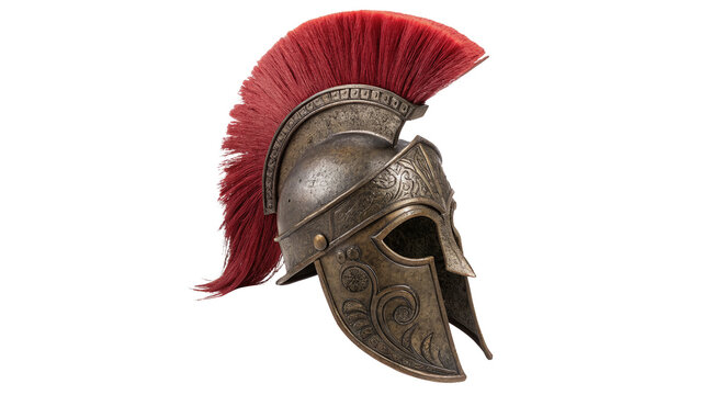 Ancient antique bronze Spartan warrior helmet crest isolated on transparent background