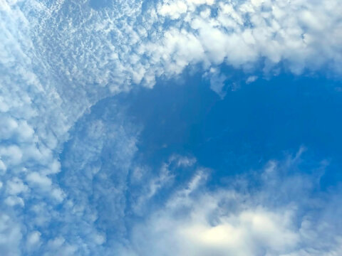 Deep Blue Sky with Textured White Clouds and Natural Atmospheric Patterns