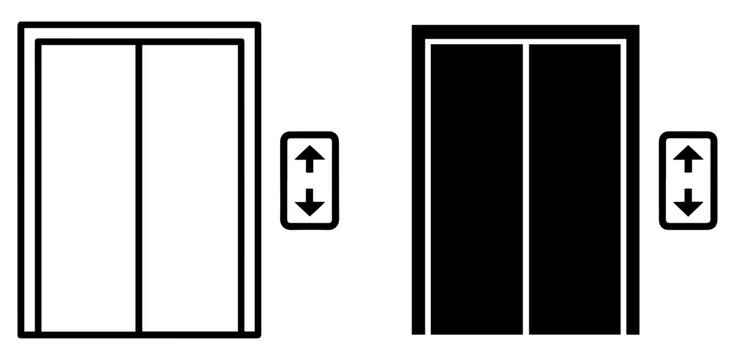 elevator icon set with outline and solid styles