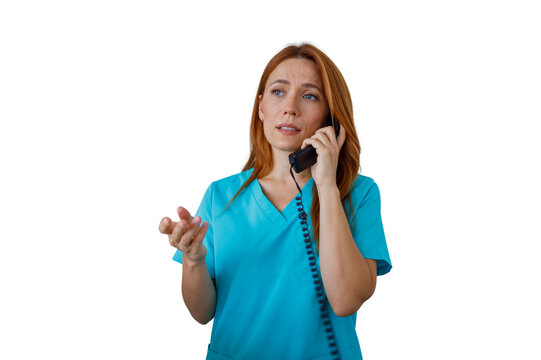 Healthcare professional having concerned conversation on telephone