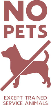 No pets symbol communicating prohibition except service animals in public spaces and facilities design