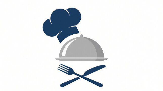Chef hat with serving cloche and cutlery icon for restaurant branding