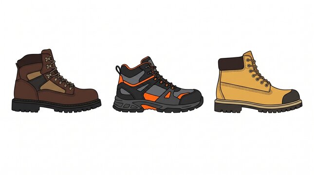 flat vector illustration collection of various work boot styles
