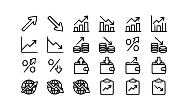 Increase and Decrease Finance Growth Chart Editable Stroke Icon Set