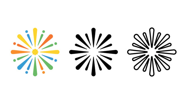 Colorful geometric starburst shapes on transparent background for various design projects