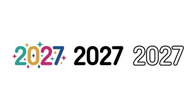 Creative and colorful representation of the year 2027 in different styles and fonts