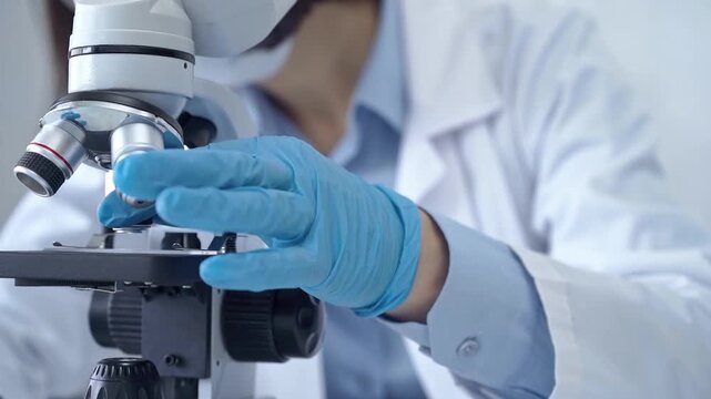 Scientist using microscope in laboratory