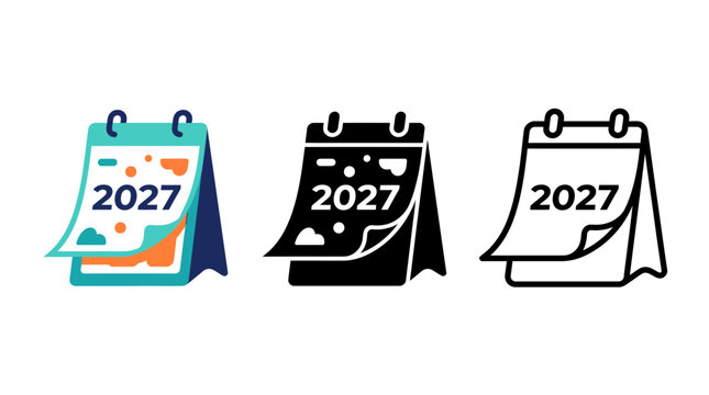 Three unique calendar designs featuring the year 2027 with different colors and styles