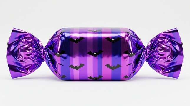 Halloween sweet candy isolated PNG, purple foil wrapped treat on white background, trick or treat snack, 32k Resolution