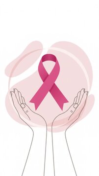 Symbolizing Unity and Hope Hands Gently Cradle the Iconic Pink Ribbon, A Powerful Visual for Global Breast Cancer Awareness, Inspiring Support and Vital Dialogue