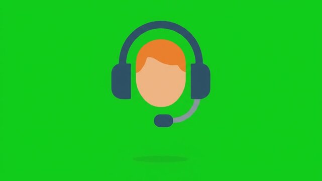 Customer support representative headset icon animation on green screen for call center and help desk service
