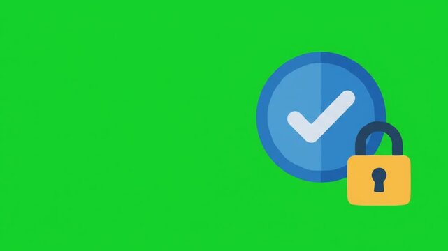 Security Verification Symbol with Checkmark and Padlock on Green Screen for Motion Graphic Video Overlay