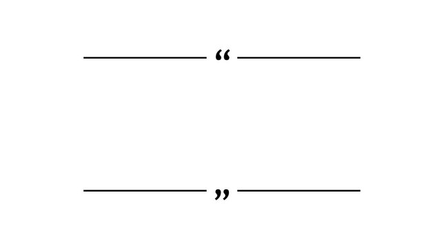 Animated outline square quote box icon. Animated rectangular quote frame design for textual quotation, quote speech bubble, paraphrasin icon on white screen.