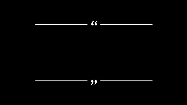 Animated outline square quote box icon. Animated rectangular quote frame design for textual quotation, quote speech bubble, paraphrasin icon on black screen.