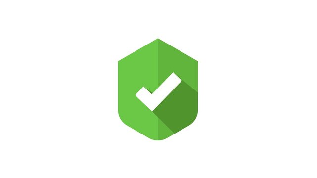 Green shield with a white checkmark icon, symbolizing security, protection, approval