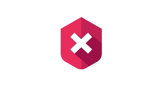 Flat design red shield with white X symbol, indicating a security error, threat, or cancellation