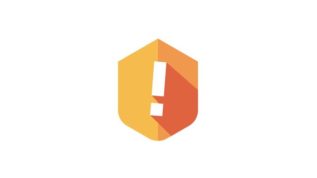 Vibrant orange and yellow shield with a white exclamation mark, flat design for warning or alert