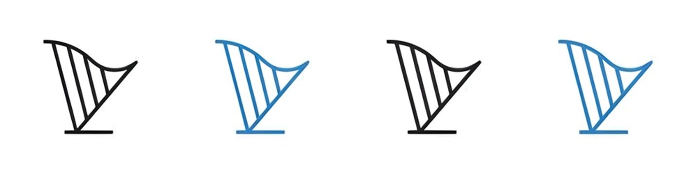 Harp icon linear graphics set vector in black. Thin line customizable illustration. Contour symbol. Vector isolated outline drawing. Editable stroke