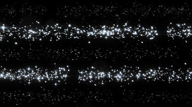 Platinum glitter slides in five bands at different speeds, each band set in its own focus plane so the frame reads with real depth, looping seamlessly on pure black, ready for Screen blending