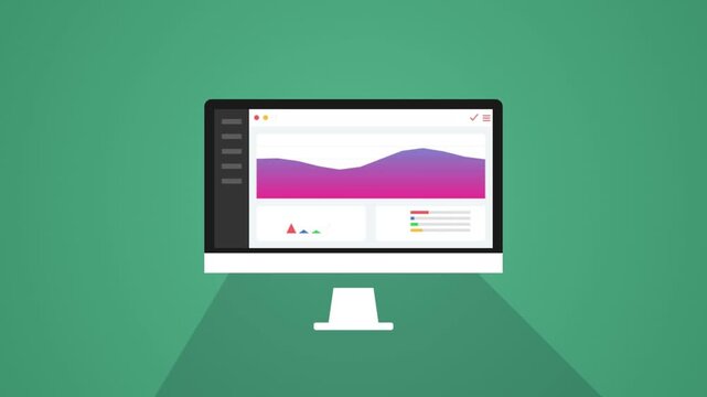 Computer monitor displaying business data analytics dashboard graph and performance metrics